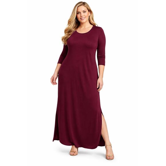 Active Collections Dresses & Skirts - Active Collection Burgundy Maxi Dress XL | Rayon Spandex Curved Hem